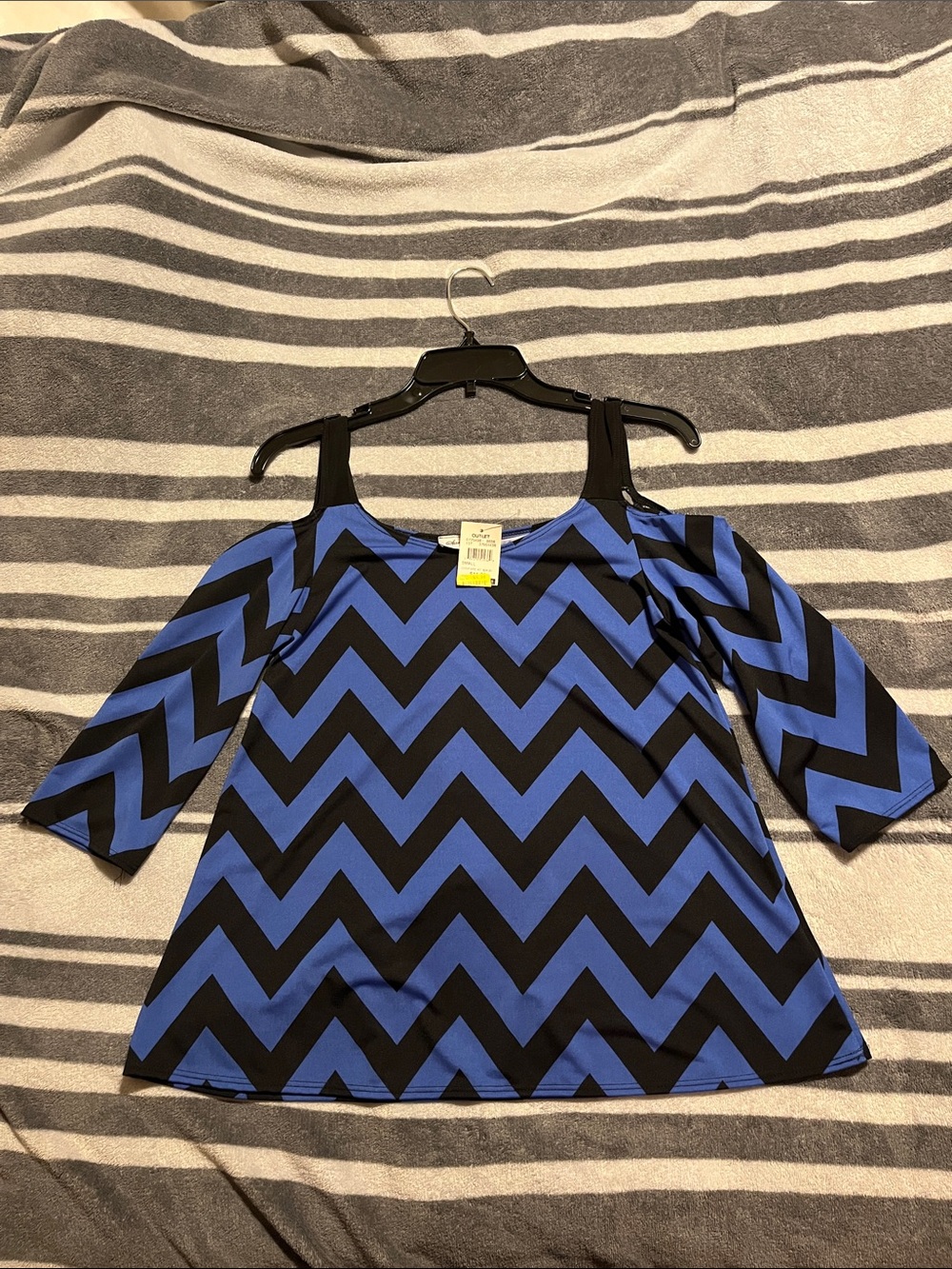 Star Vixen Blue and Black Chevron Cold-Shoulder Tunic